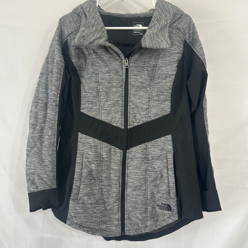 The North Face Womens Gray Black Space Dye Hooded Full Zip Insulated Jacket L